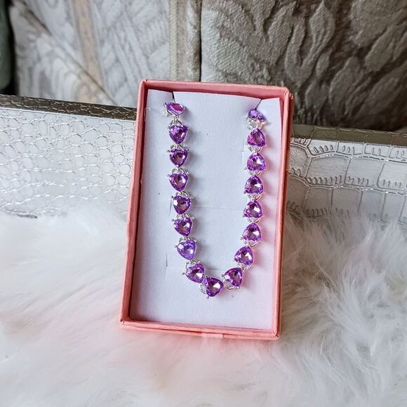 Purple Hearts STERLING Silver Bracelet - Picture 3 of 16